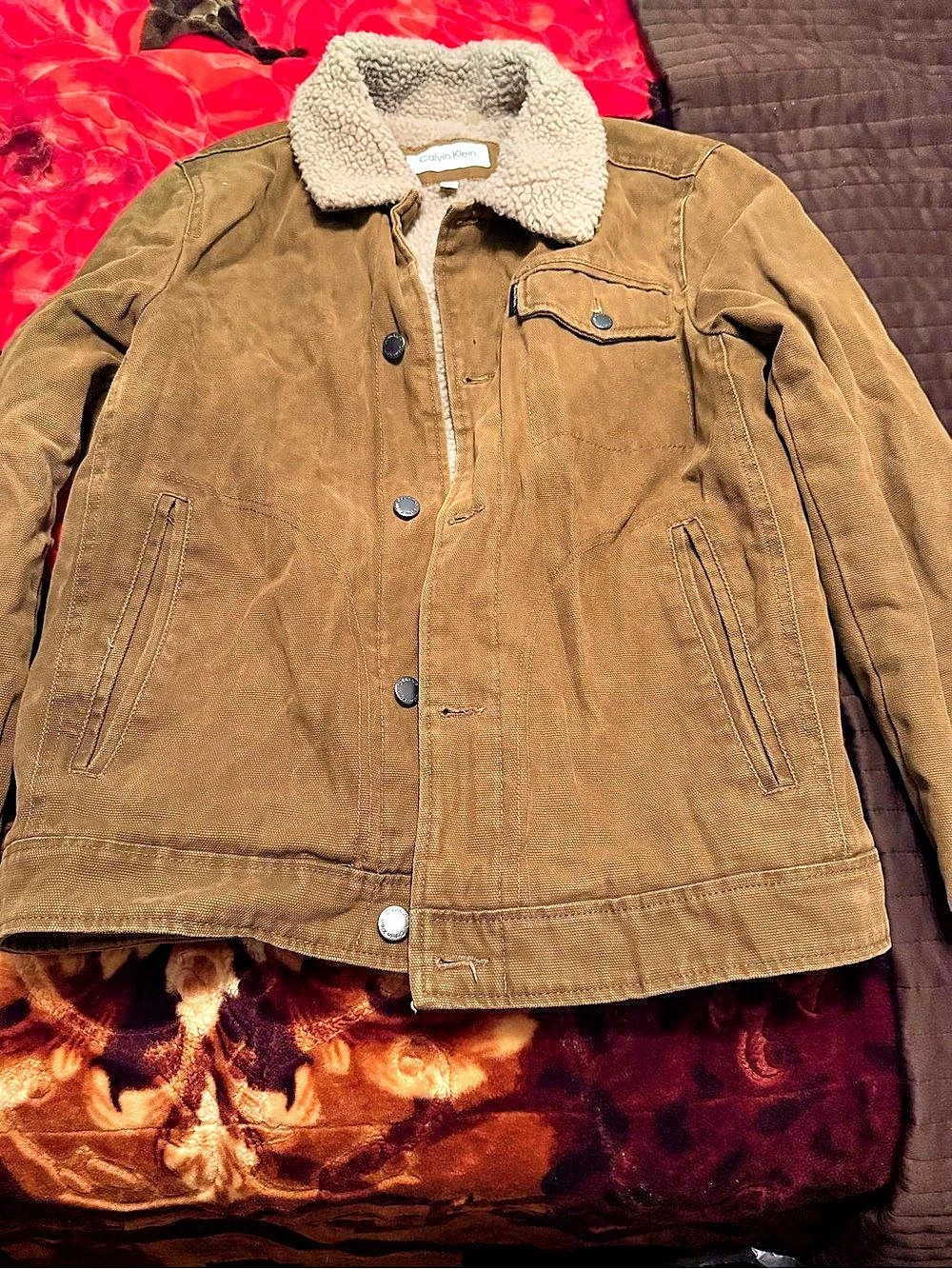 Calvin Klein 90s Sherpa Trucker Jacket Beige Brown